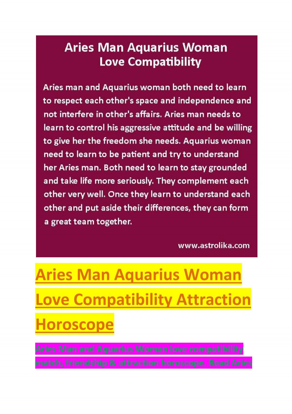 Aquarius woman and Aries man compatibility 2013 Secrets of their relationship